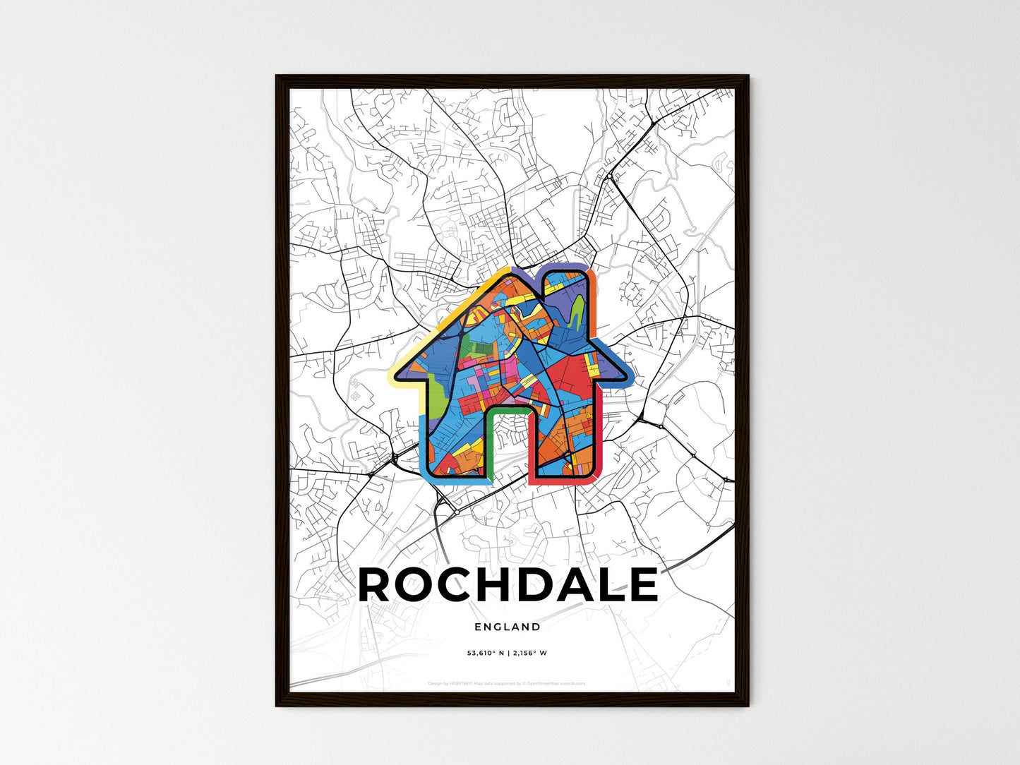Rochdale England wedding art map with home icon