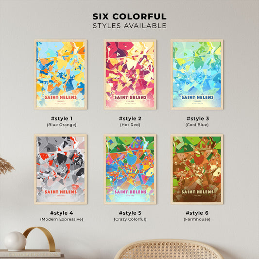 Colorful SAINT HELENS ENGLAND Fine Art Map Blue Orange