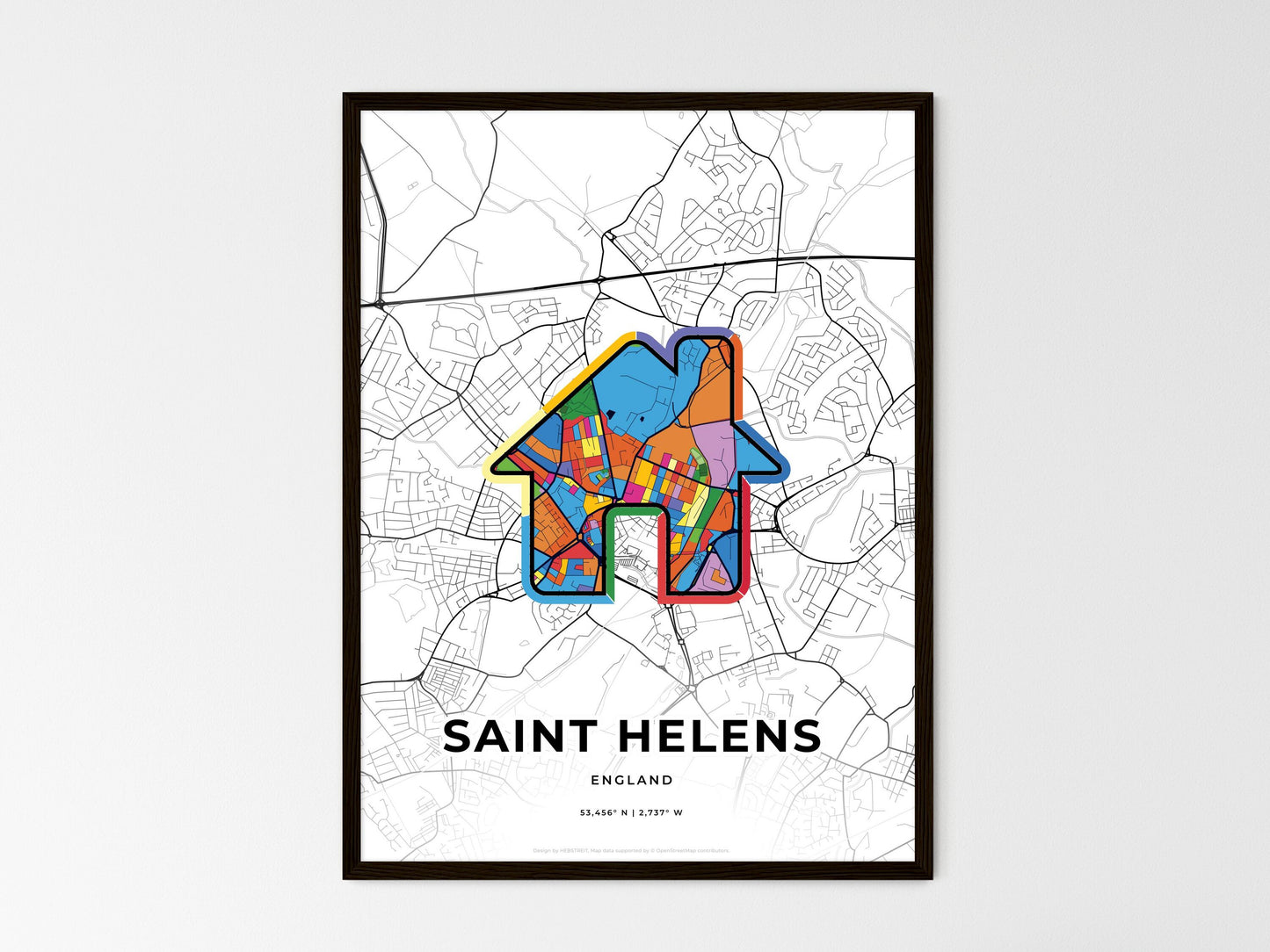 Saint Helens England wedding art map with home icon