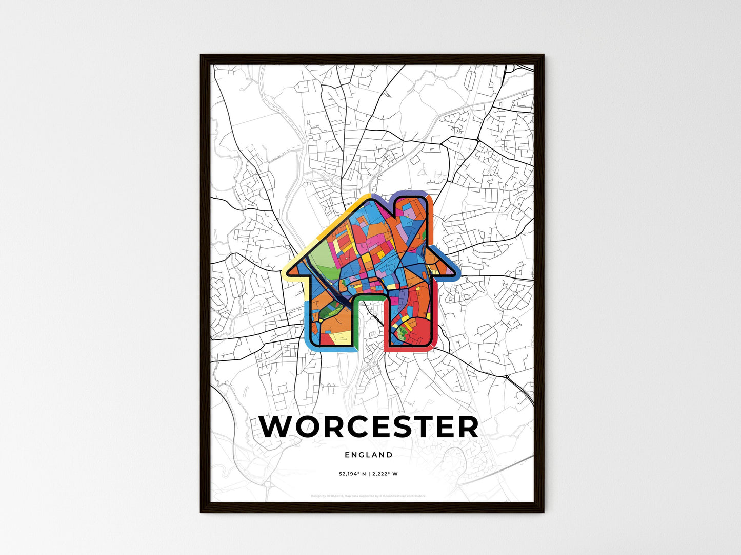 Worcester England wedding art map with home icon