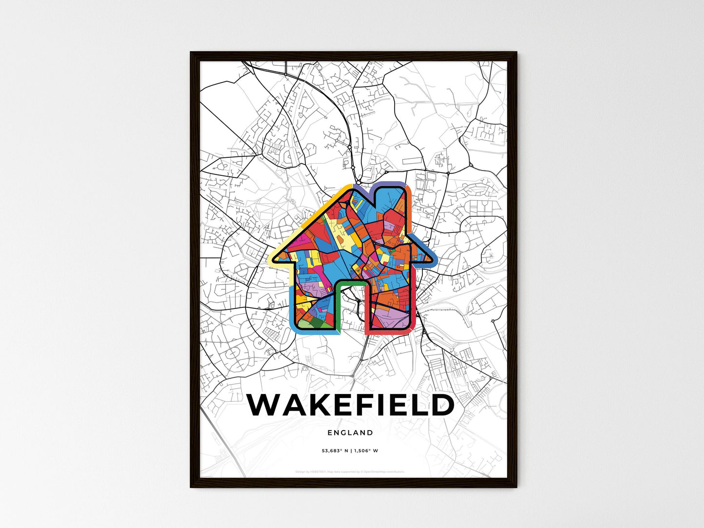 Wakefield England wedding art map with home icon