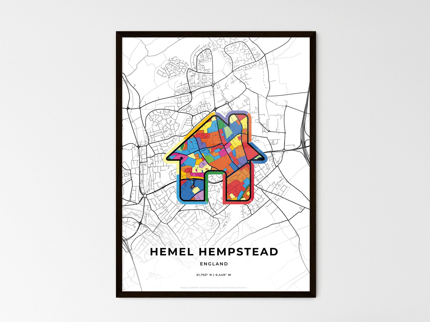 Hemel Hempstead England wedding art map with home icon