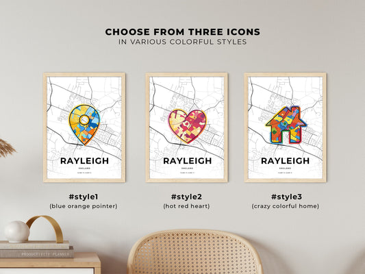 Rayleigh England maps with colorful icons