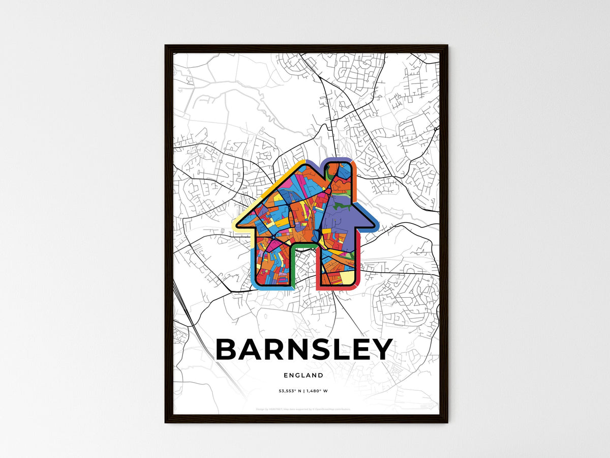 Barnsley England wedding art map with home icon