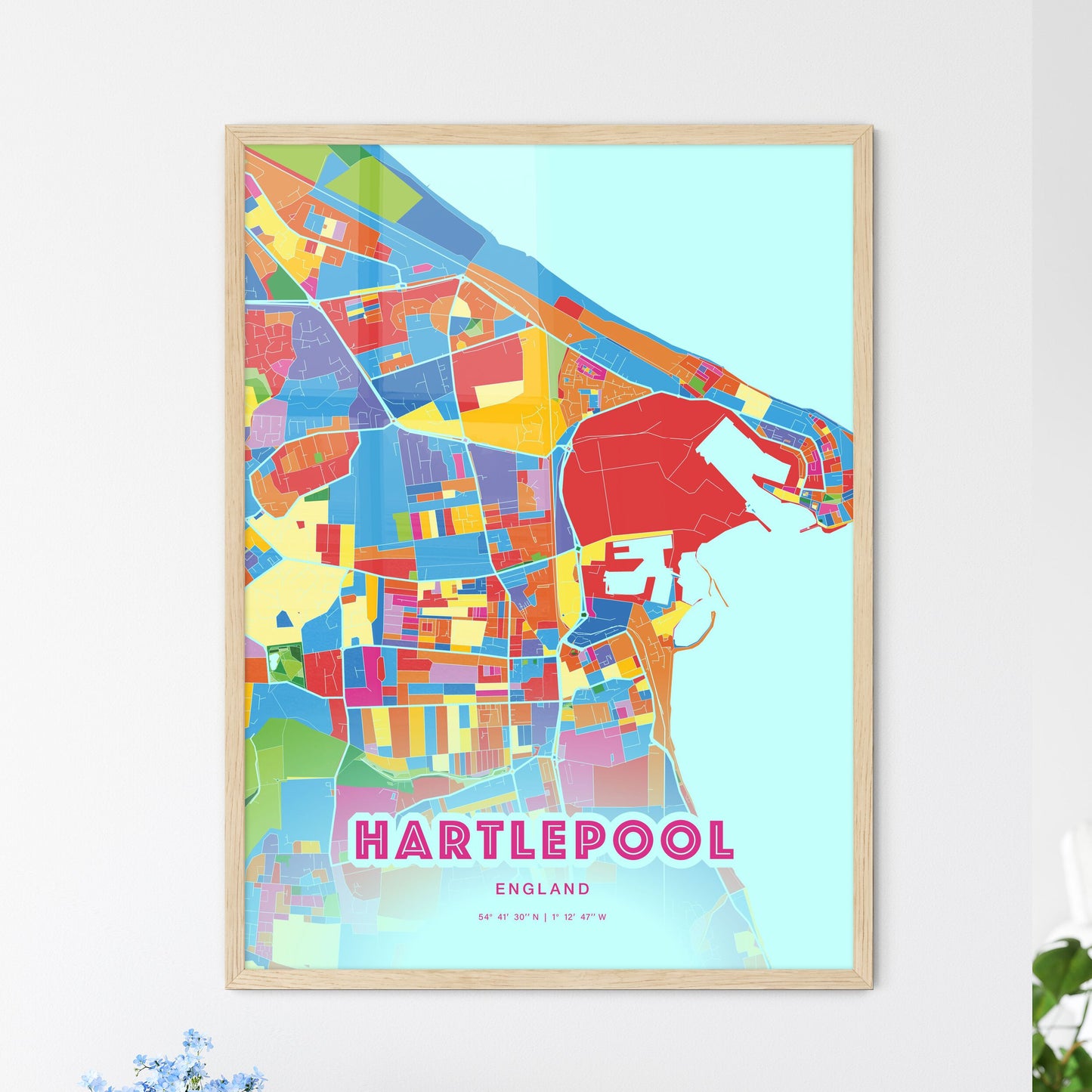 Colorful HARTLEPOOL ENGLAND Fine Art Map Crazy Colors