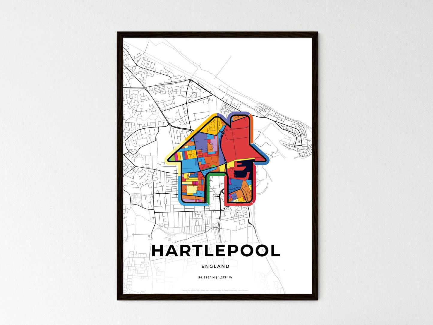 Hartlepool England wedding art map with home icon