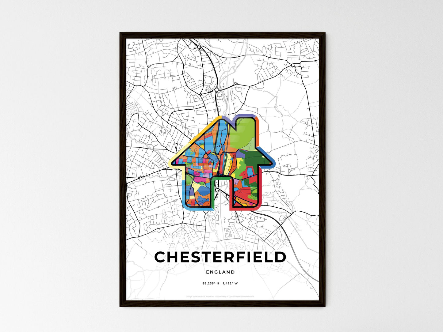 Chesterfield England wedding art map with home icon