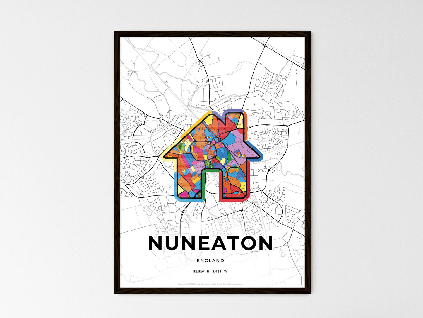 Nuneaton England wedding art map with home icon