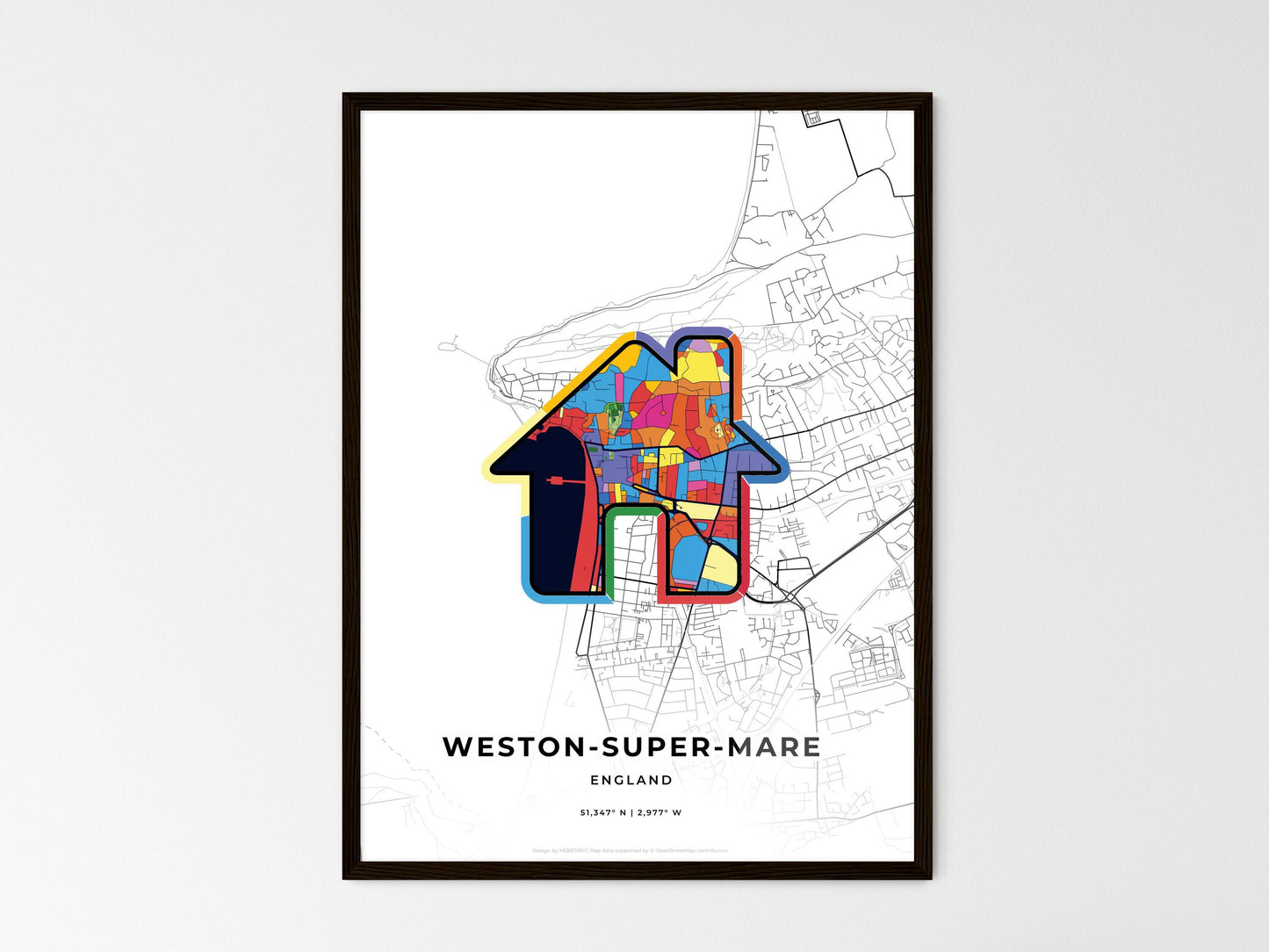 Weston-Super-Mare England wedding art map with home icon