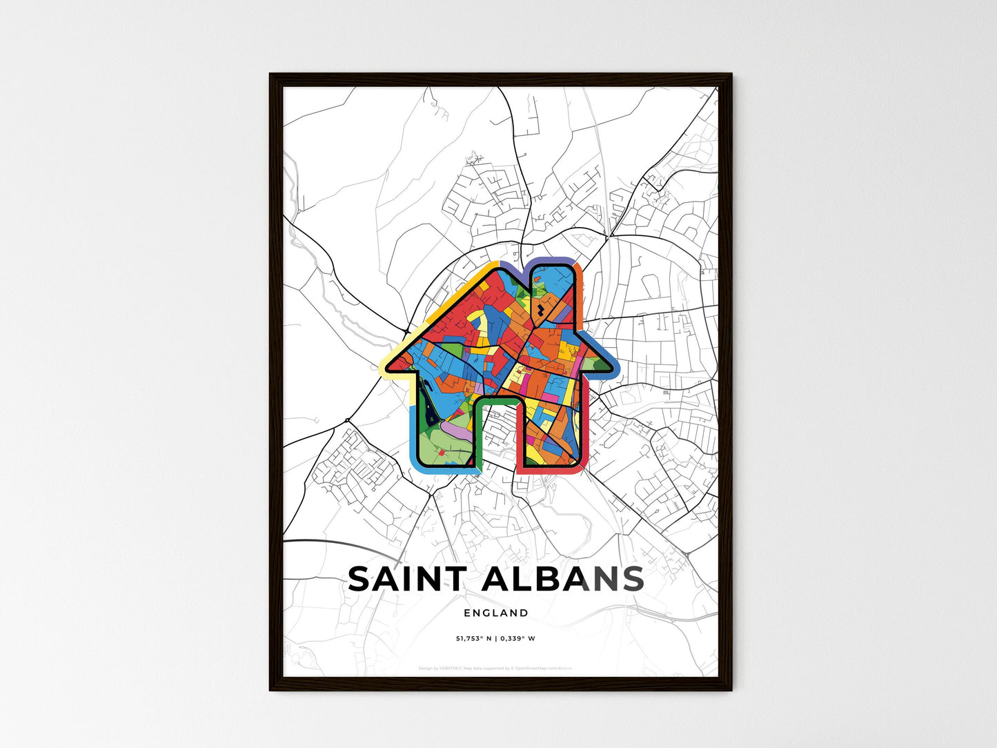Saint Albans England wedding art map with home icon