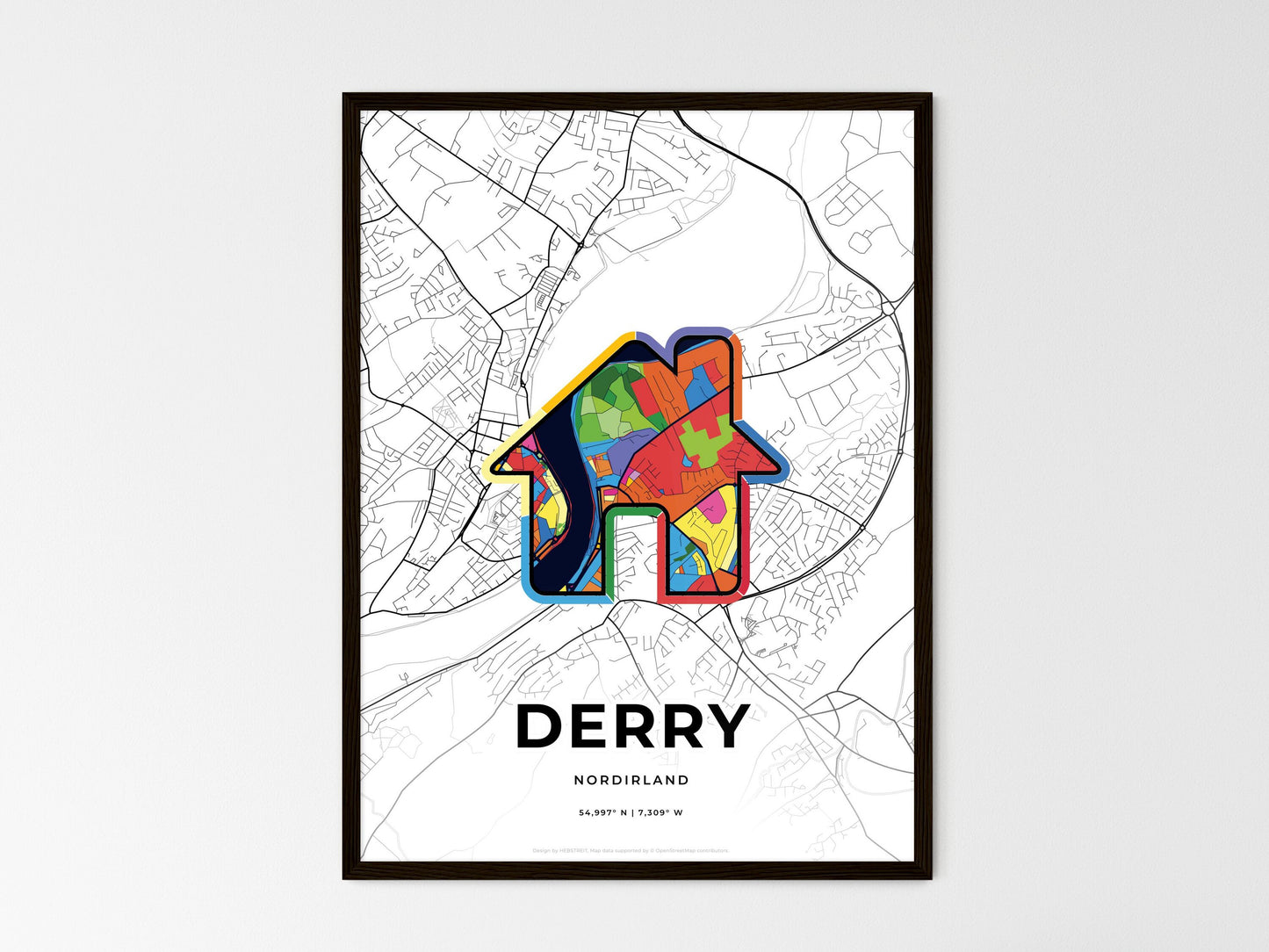 Derry Northern Ireland wedding art map with home icon