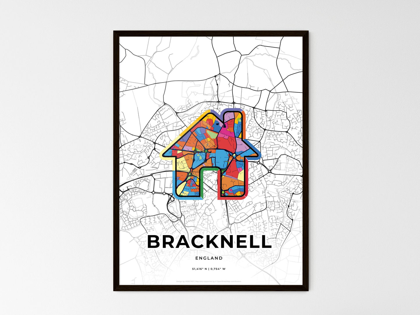 Bracknell England wedding art map with home icon