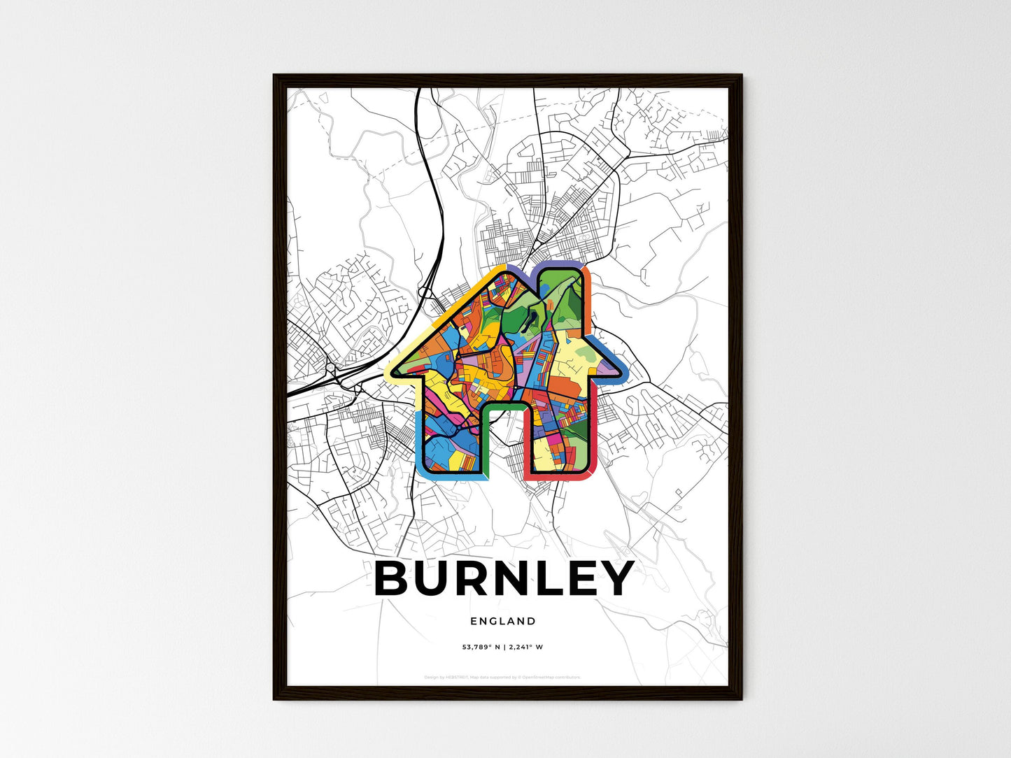 Burnley England wedding art map with home icon