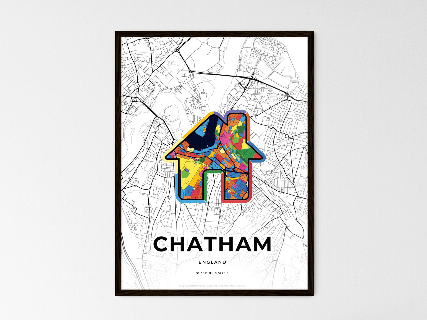 Chatham England wedding art map with home icon