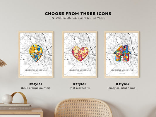 Newcastle-Under-Lyme England maps with colorful icons