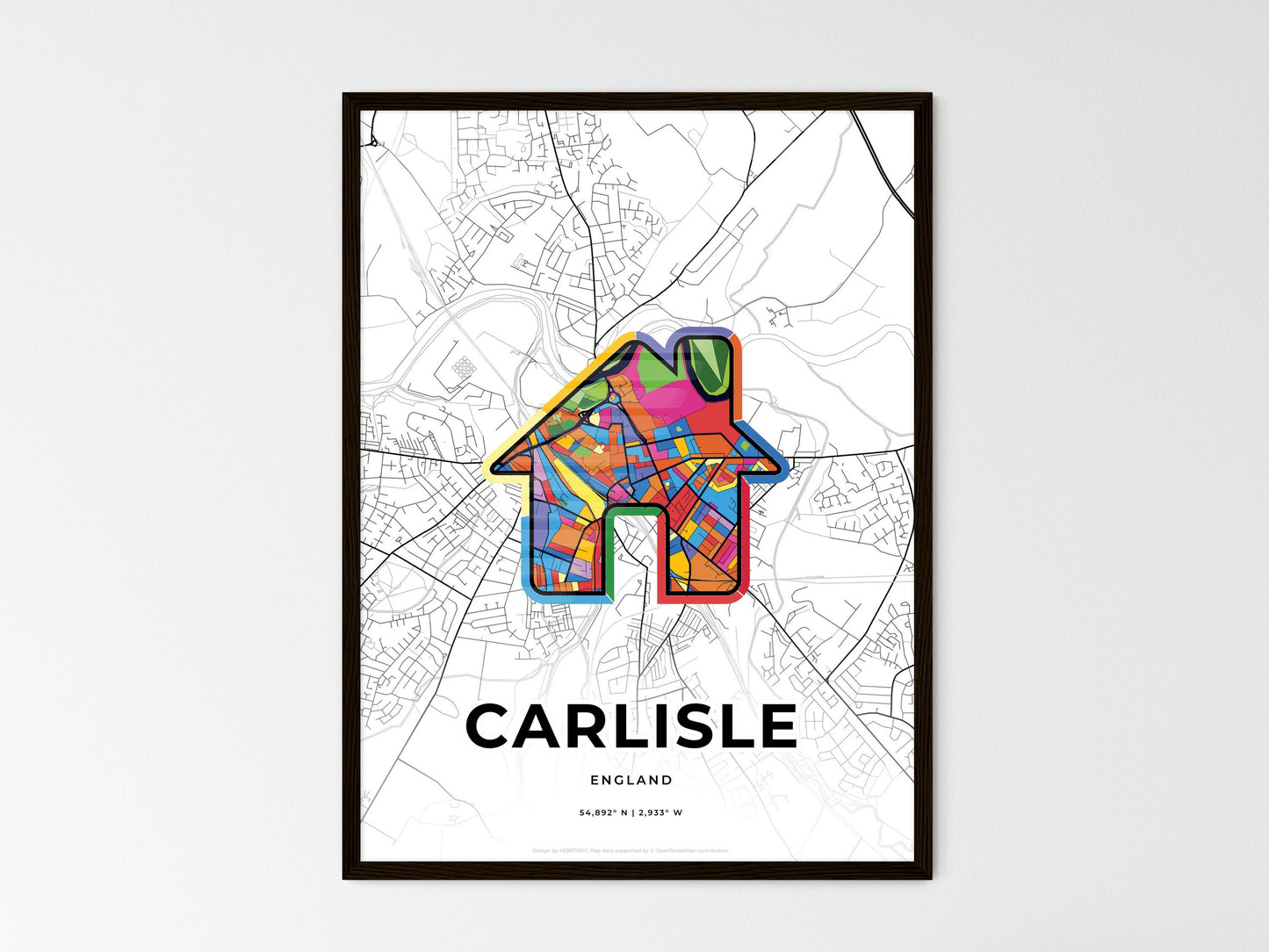 Carlisle England wedding art map with home icon