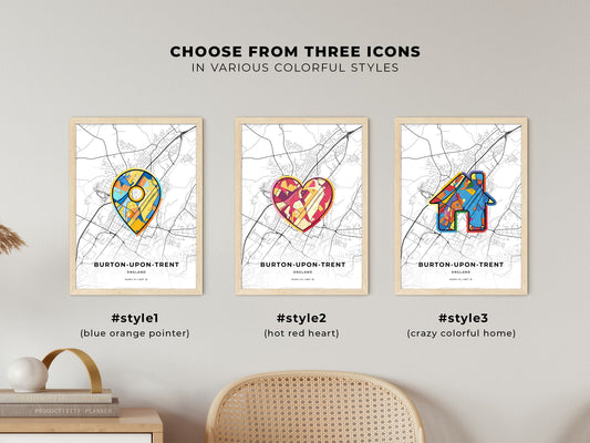 Burton-Upon-Trent England maps with colorful icons