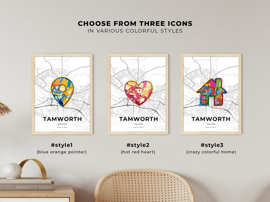 Tamworth England maps with colorful icons