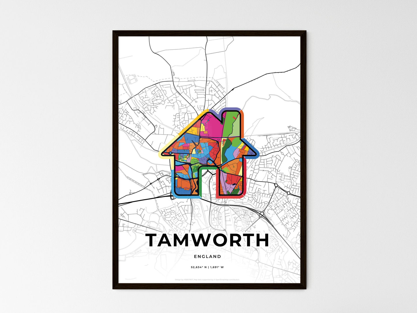 Tamworth England wedding art map with home icon