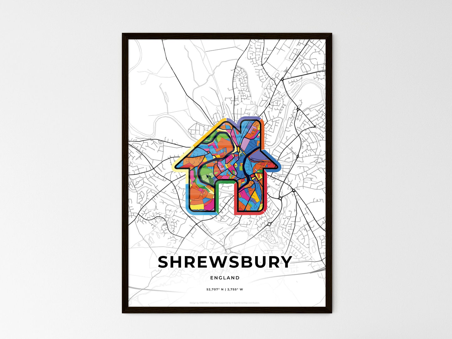 Shrewsbury England wedding art map with home icon