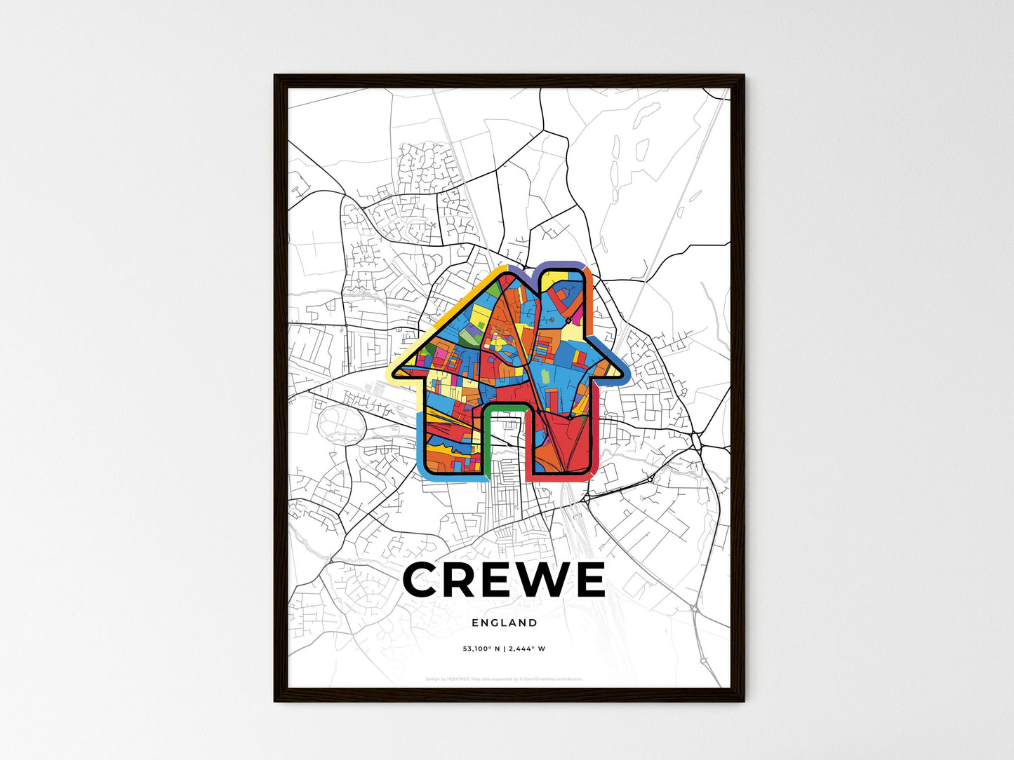 Crewe England wedding art map with home icon