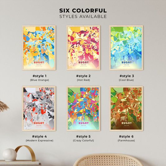 Colorful RUGBY ENGLAND Fine Art Map Blue Orange