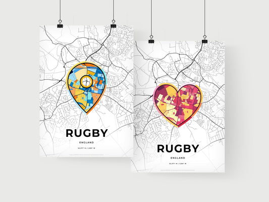RUGBY ENGLAND minimal art map with a colorful icon. Where it all began, Couple map gift.