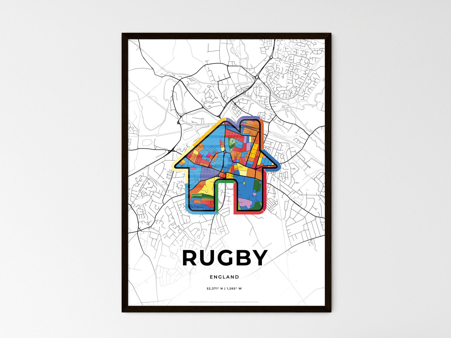 Rugby England wedding art map with home icon