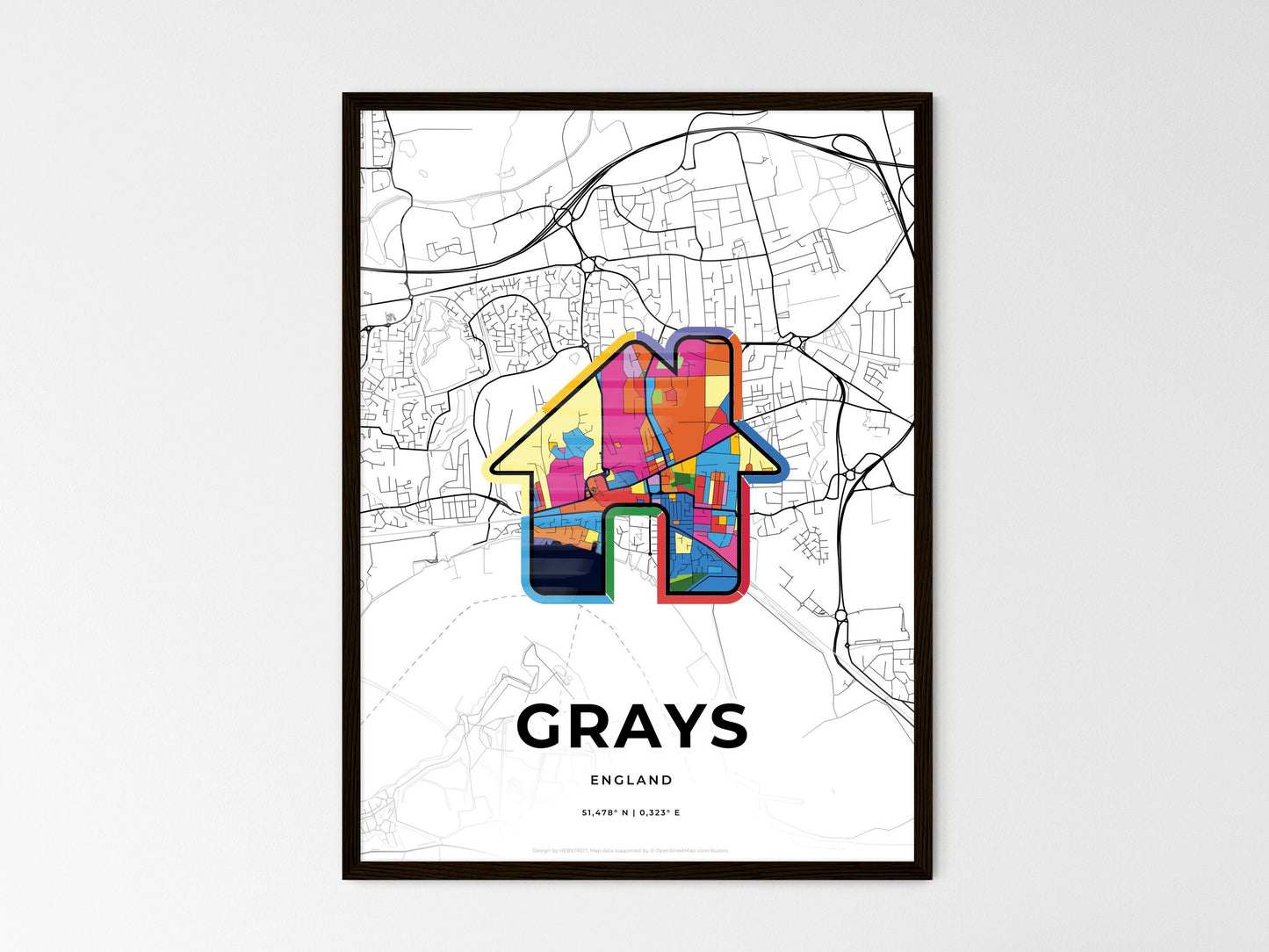 Grays England wedding art map with home icon