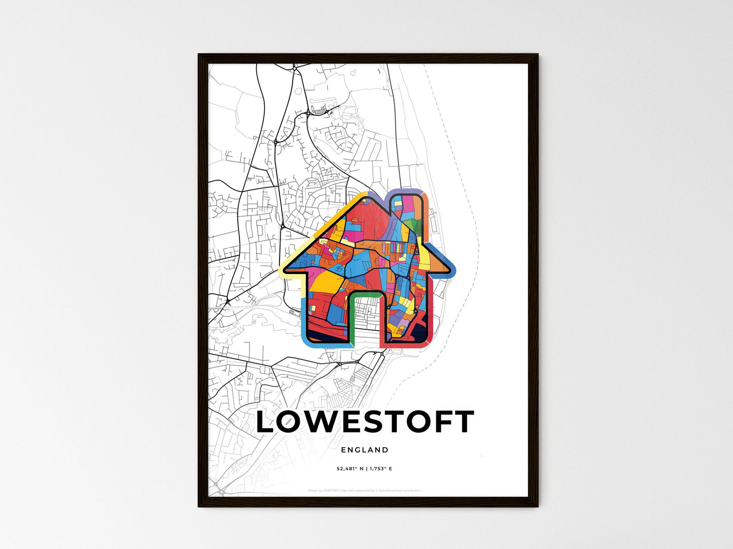 Lowestoft England wedding art map with home icon
