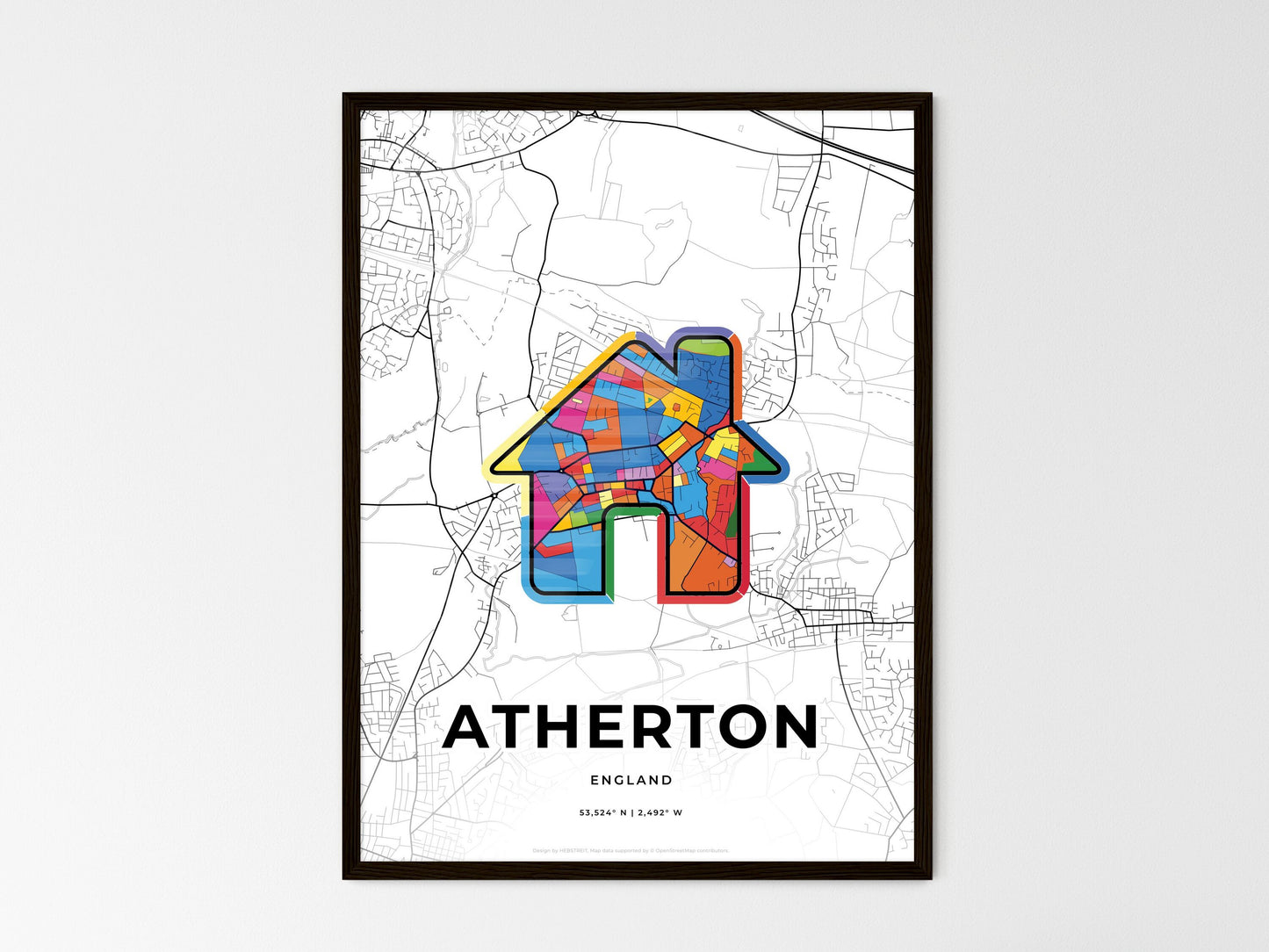 Atherton England wedding art map with home icon
