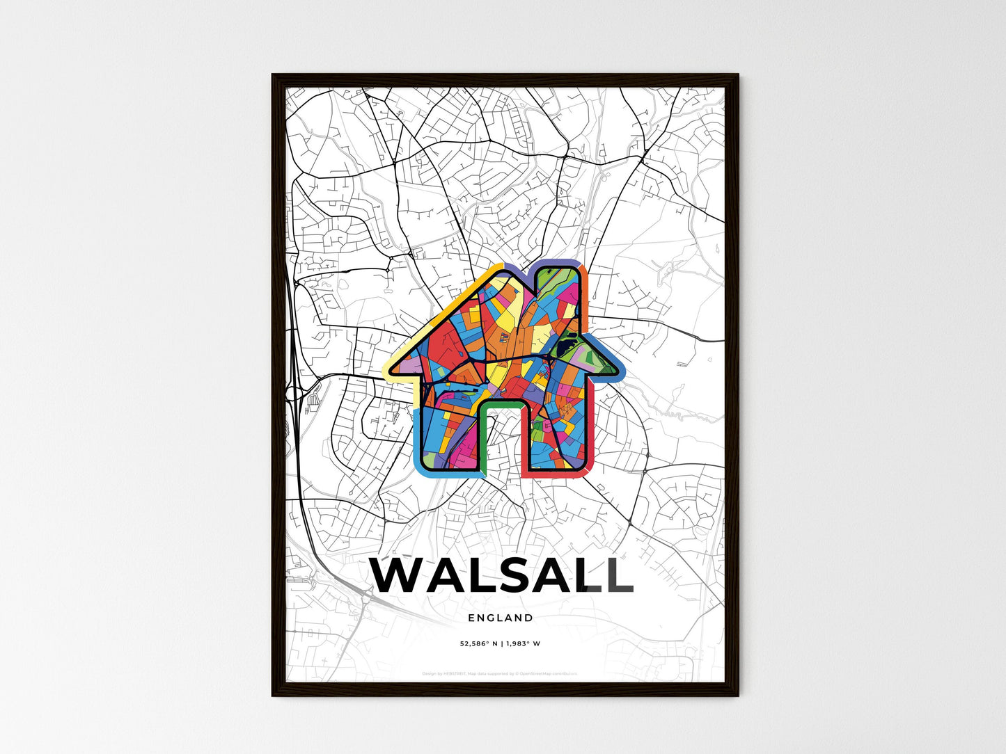 Walsall England wedding art map with home icon