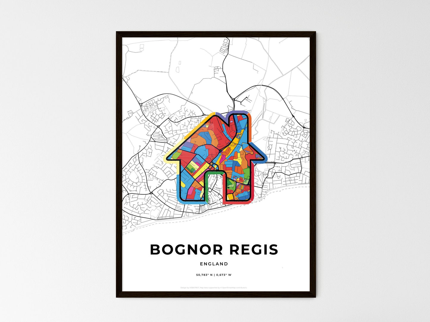 Bognor Regis England wedding art map with home icon