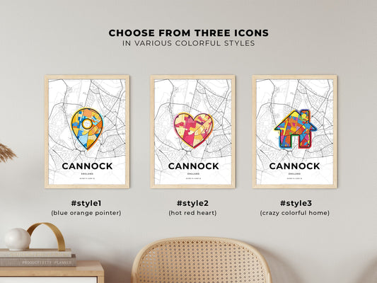 Cannock England maps with colorful icons