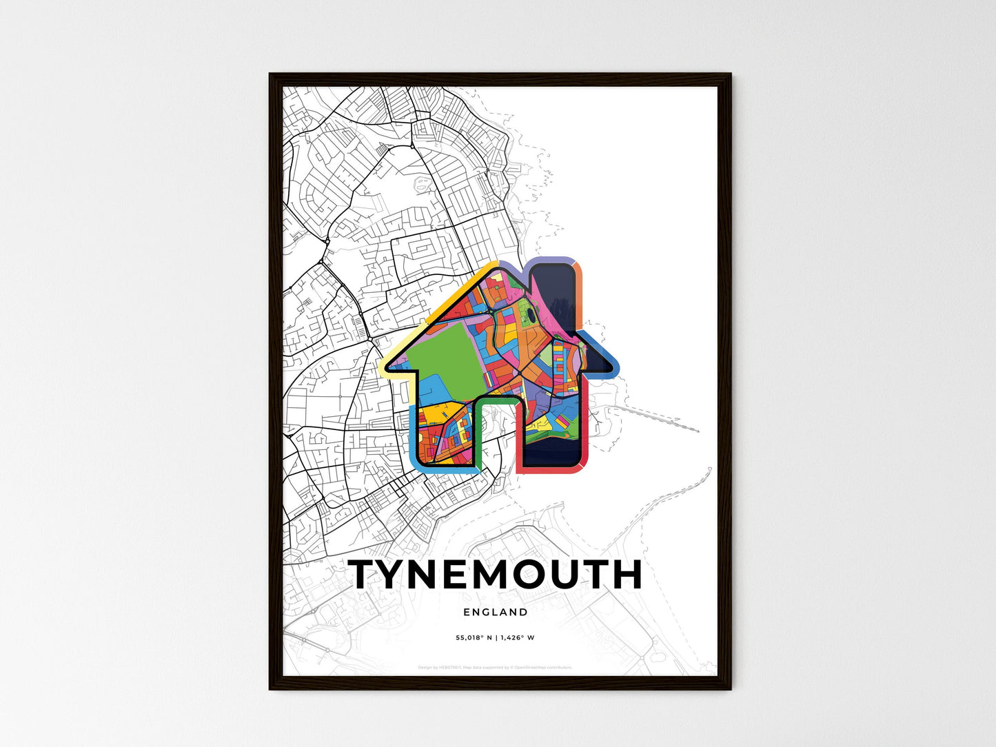 Tynemouth England wedding art map with home icon