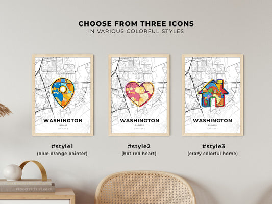Washington England maps with colorful icons
