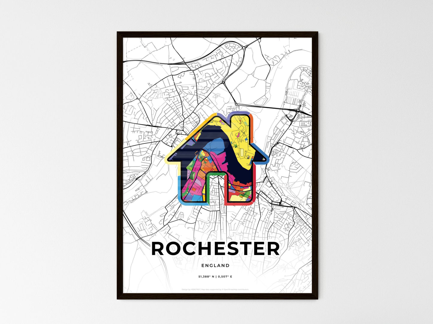 Rochester England wedding art map with home icon
