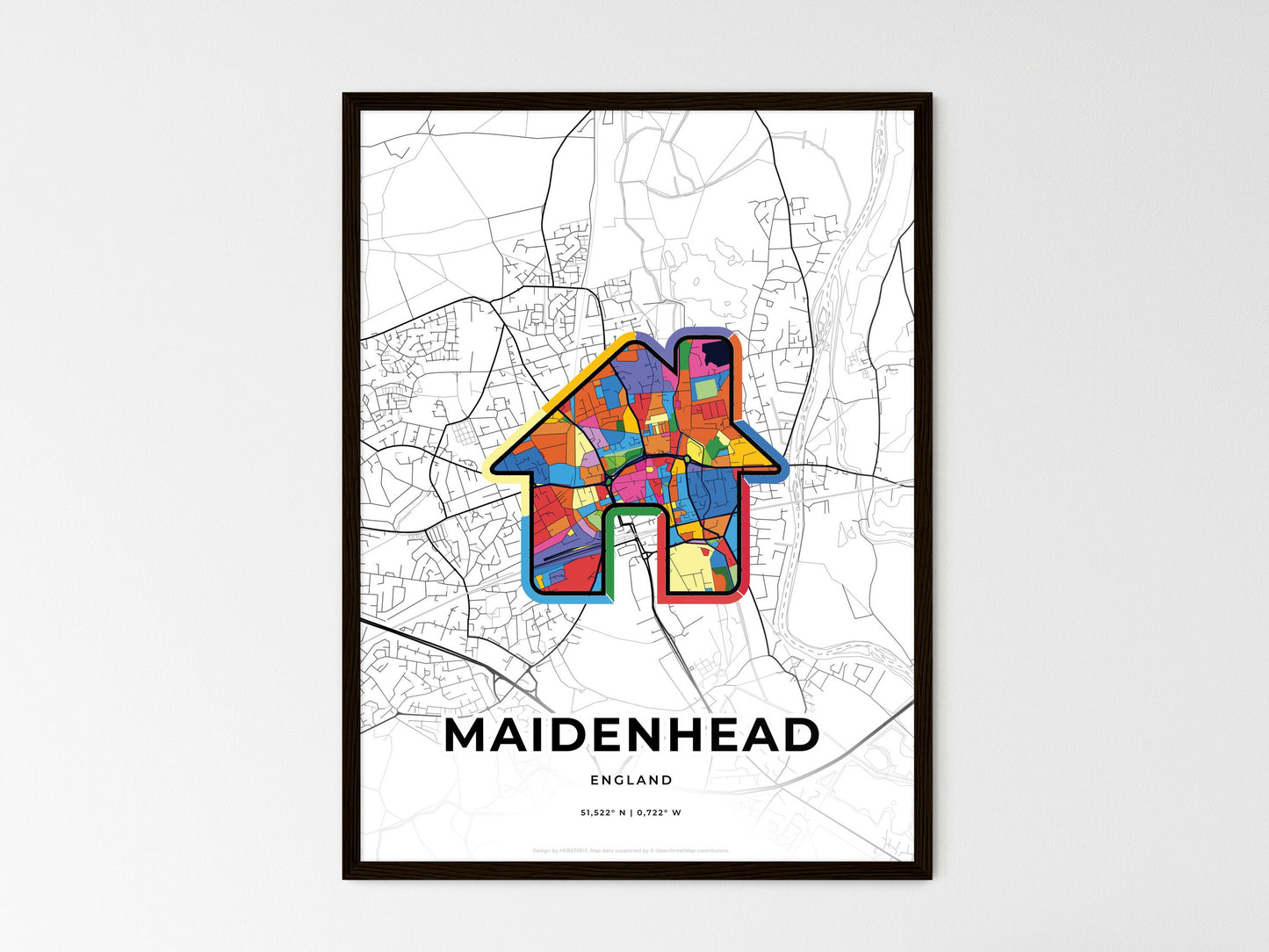Maidenhead England wedding art map with home icon