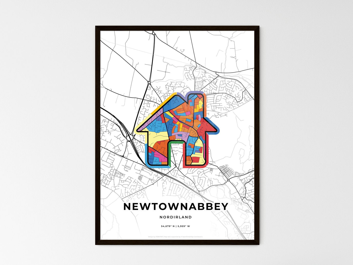 Newtownabbey Northern Ireland wedding art map with home icon