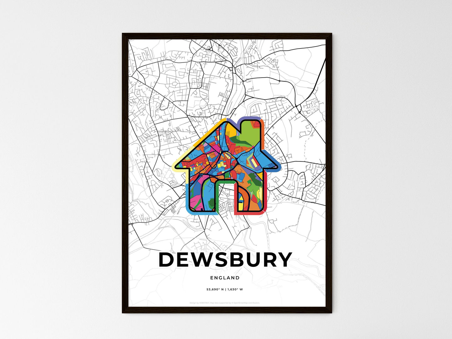 Dewsbury England wedding art map with home icon