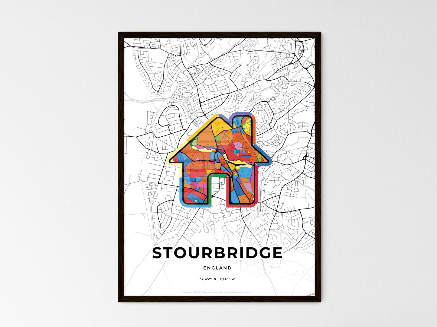 Stourbridge England wedding art map with home icon