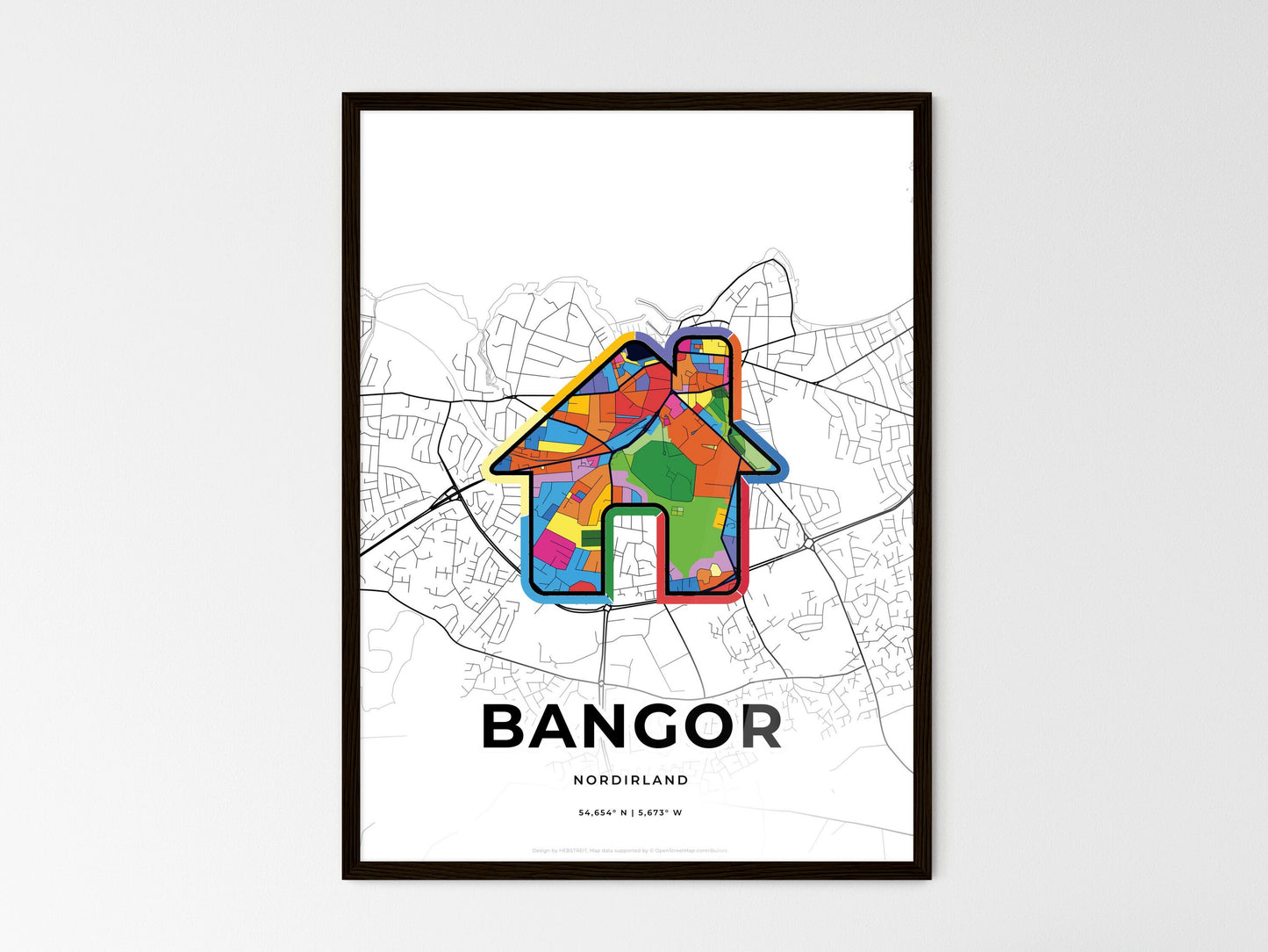 Bangor Northern Ireland wedding art map with home icon