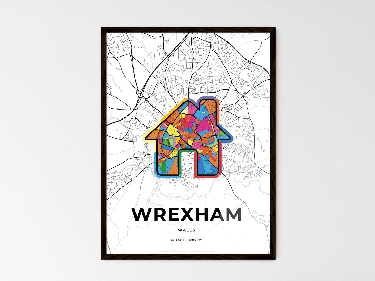 Wrexham Wales wedding art map with home icon