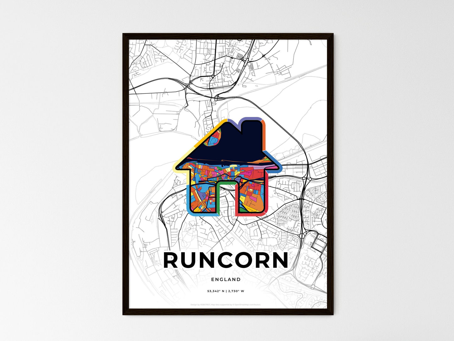 Runcorn England wedding art map with home icon