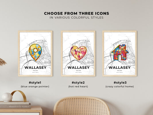 Wallasey England maps with colorful icons