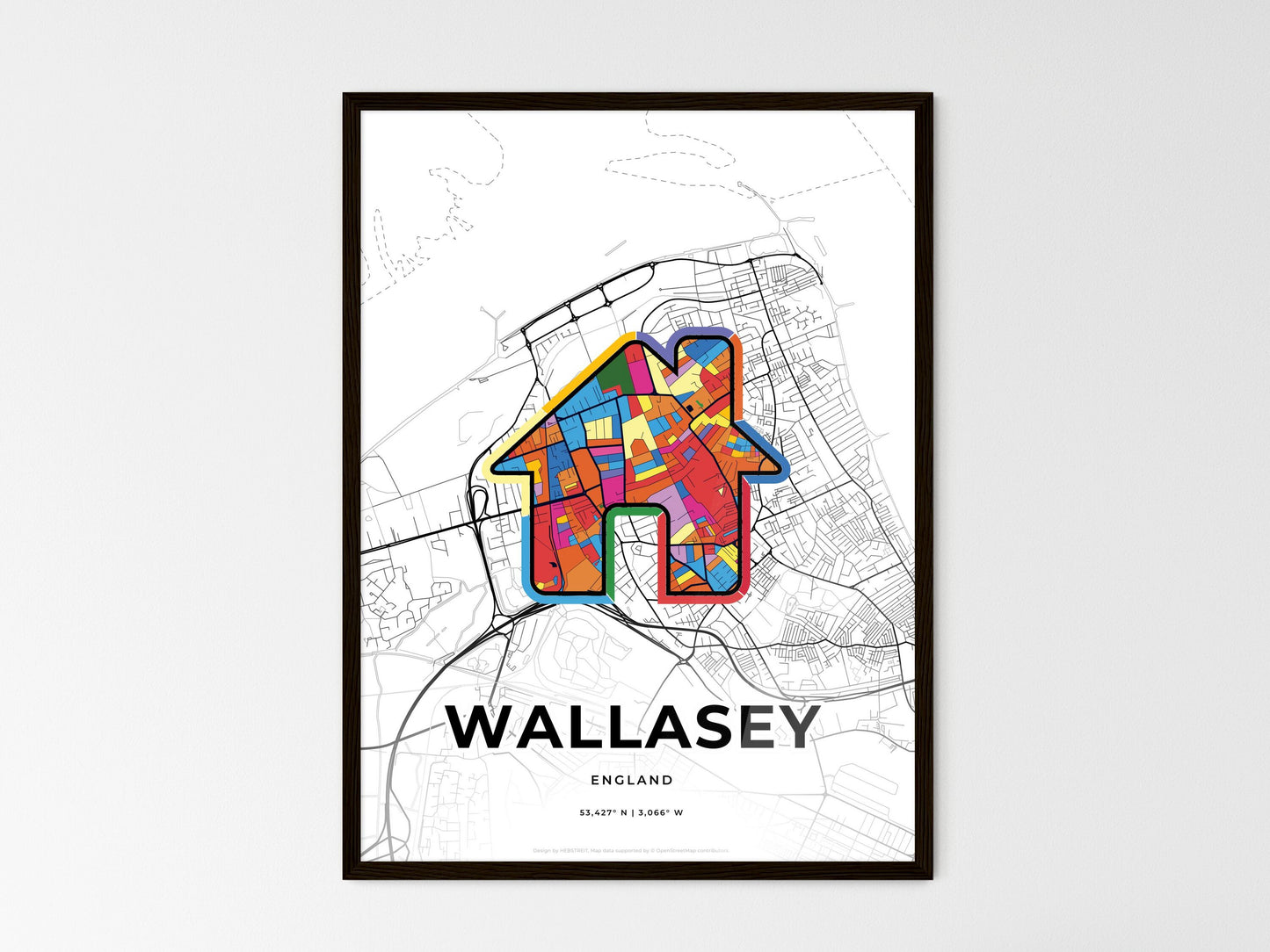 Wallasey England wedding art map with home icon