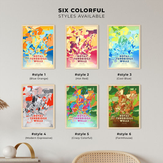 Colorful ROYAL TUNBRIDGE WELLS ENGLAND Fine Art Map Blue Orange