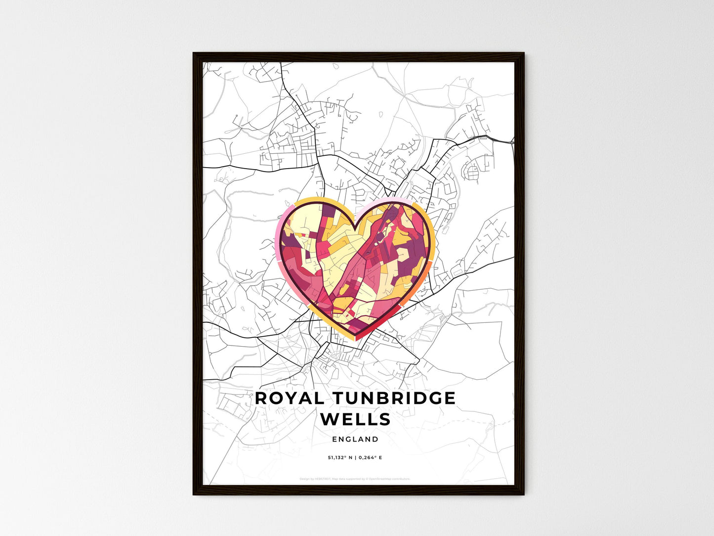 Royal Tunbridge Wells England wedding art map with heart icon