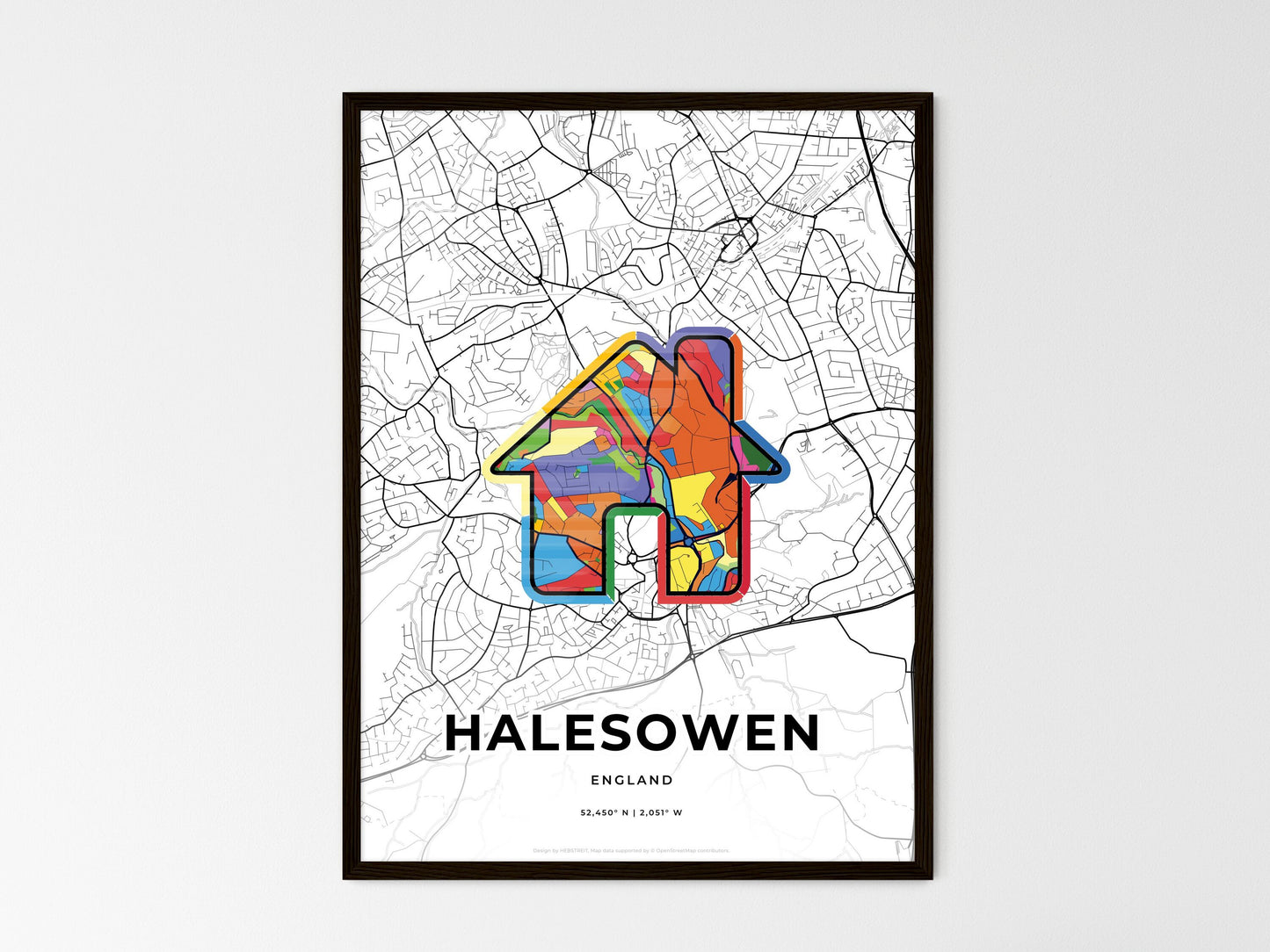 Halesowen England wedding art map with home icon