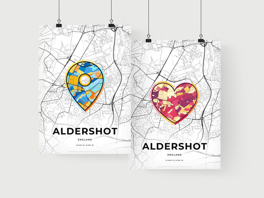 ALDERSHOT ENGLAND minimal art map with a colorful icon. Where it all began, Couple map gift.
